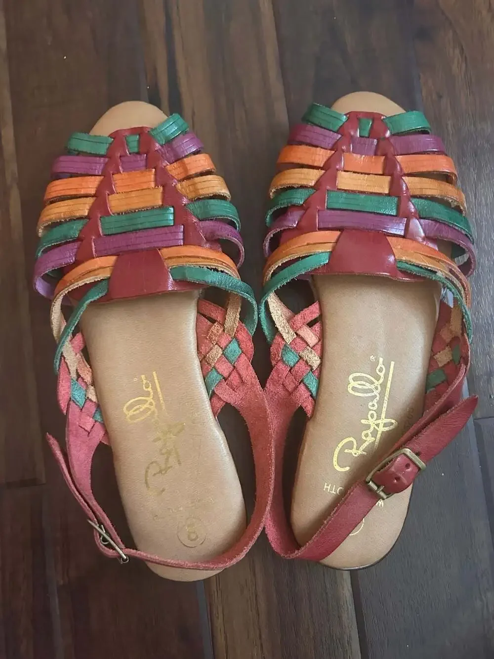 Rapallo Multi-Color Woven Leather Huarache Sandals Size 8 Wide - Picture 1 of 9